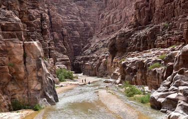 Wadi Mujib, known from the Hebrew Bible as River Arnon, is a river in Jordan which enters the Dead Sea c 420 metres below sea level