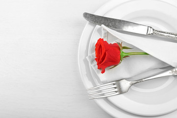 Wall Mural - Festive table setting for Valentines Day on light background