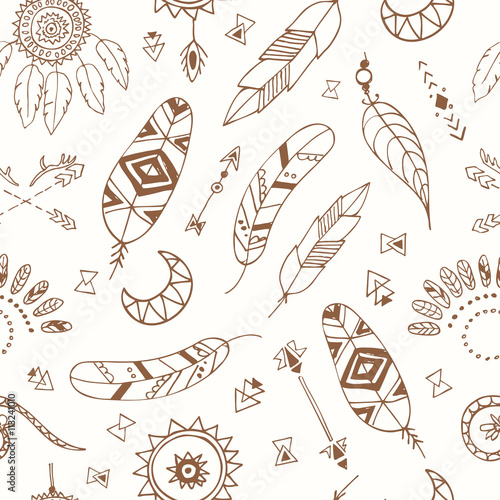 Fotografie, Obraz Seamless pattern with Boho Chic Style Elements