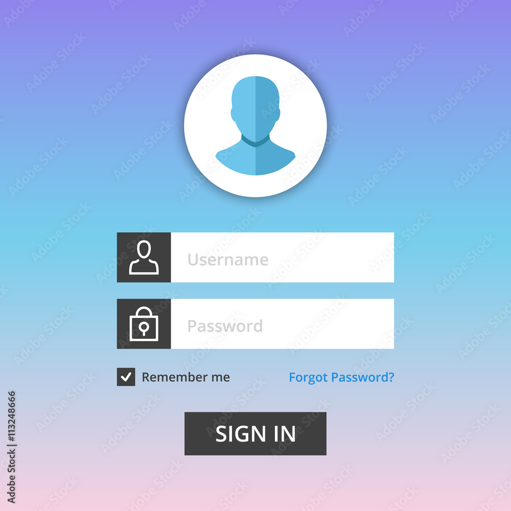Vector login form template. User login form with username and password ...