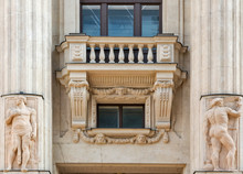 Old Building Exterior With Balcony And Columns In Budapest, Hungary.