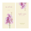 Save the date. Love card with orchid on yellow background.