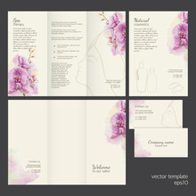 Spa Concept. Vector Template With Watercolor Orchid.