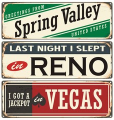 Poster - Retro tin sign collection with USA city names