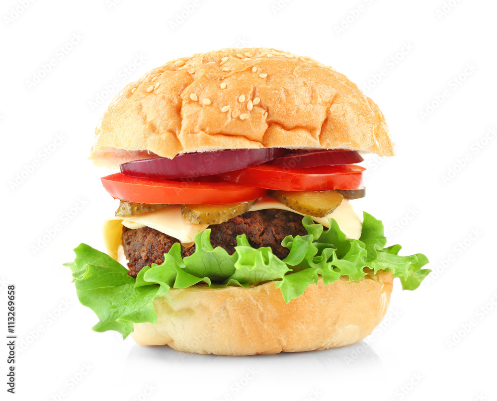 Big hamburger isolated on white