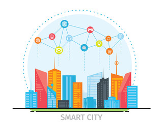 Thin line flat design concept for smart city