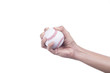 © tatomm - Close-up of player's hand holding baseball on white background