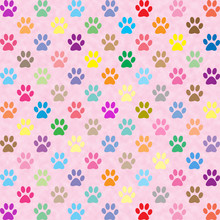Cute Colorful Puppy Paw Prints On Pink Background