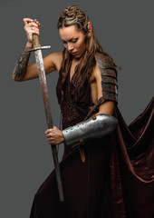 Wall Mural - Elf woman warrior with sword.