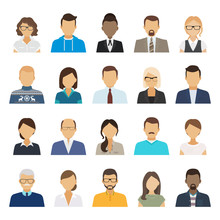 Business People Flat Avatars. Men And Women Business And Casual Clothes Icons. Vector Illustration