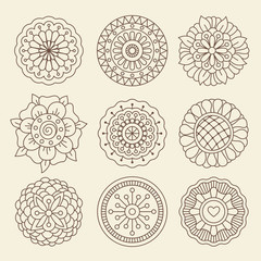 Wall Mural - Vector floral set in moroccan design. Graphic collection with mehndi indian henna tattoo flowers