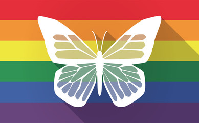 Wall Mural - Long shadow Gay Pride flag with a butterfly