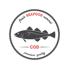 Vector cod silhouette. Cod label. Template for stores, markets, food packaging. Seafood illustration.
