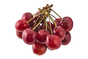 Fresh ripe organic cherries isolated on a white background