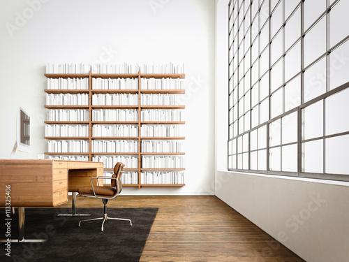 Modern Studio Interior Panoramic Window Natural Wood Floor