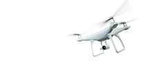 Picture Matte Generic Design Modern Remote Control Air Drone Flying With Action Camera. Isolated On Empty White Background. Horizontal . 3D Rendering.