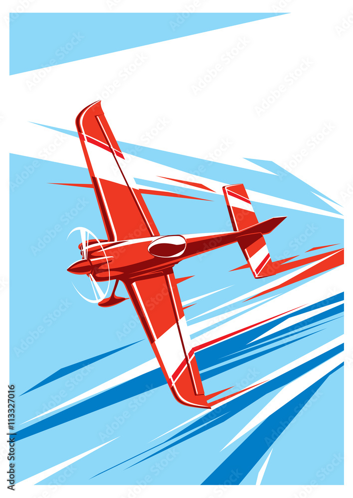 Vector sport plane in fly. - obrazy, fototapety, plakaty 