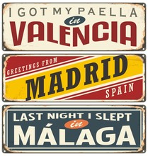 Unique Retro Tin Sign Collection With Cities In Spain