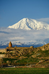 Wall Mural - Ancient monastery in front of mountain