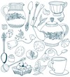 Tea time illustration with flowers