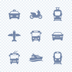 Sticker - Passenger transport icons, public transportation, subway, car, taxi, airplane, ship, simple isolated icons, vector illustration