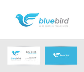 Wall Mural - blue bird logo with business card design template