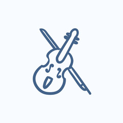 Poster - Violin with bow sketch icon.