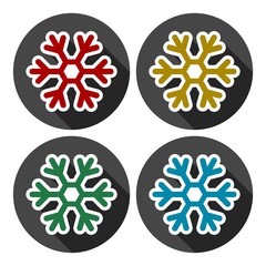 Sticker - Snowflake Icon in Flat Design Style, set with long shadow