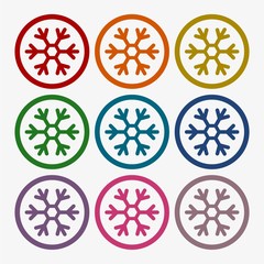 Sticker - Snowflake Icon in Flat Design Style, set