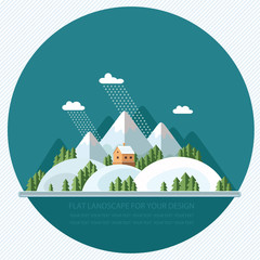 Winter landscape mountains snow-capped hills. flat vector illust