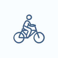 Sticker - Man riding bike sketch icon.