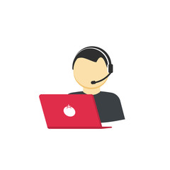 Wall Mural - Customer support vector icon isolated on white, flat cartoon support service assistant, phone call help center concept illustration, operator assistance person