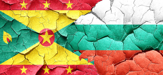 Grenada flag with Bulgaria flag on a grunge cracked wall