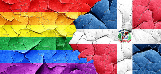 Gay pride flag with Dominican Republic flag on a grunge cracked