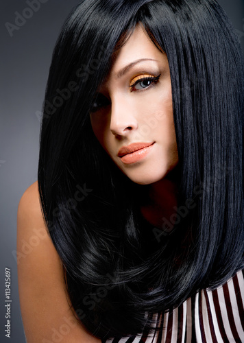 Beautiful Brunette Woman With Long Black Straight Hair Buy