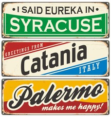 Wall Mural - Italian cities retro metal signs set.