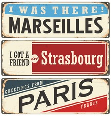 Wall Mural - French cities vintage tin signs collection