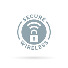 Secure Wireless Icon With Grey Padlock And Wifi Hotspot Symbol. Vector Illustration.
