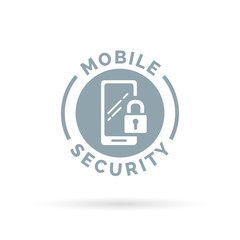 Wall Mural - mobile device security icon with grey padlock and smartphone symbol. vector illustration.