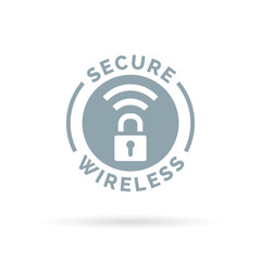 Wall Mural - Secure wireless icon with grey padlock and wifi hotspot symbol. Vector illustration.