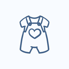 Sticker - Baby overalls and shirt sketch icon.