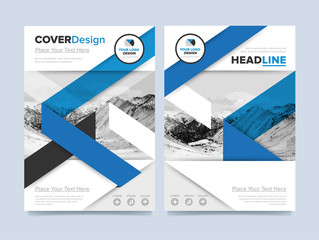 Wall Mural - Brochure cover presentation design template vector. Blue annual report abstract flat background. Leaflet layout. Corporate document. Business booklet concept.