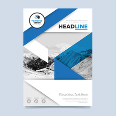 Wall Mural - Brochure cover presentation design template vector. Blue annual report abstract flat background. Leaflet layout. Corporate document. Business booklet concept.