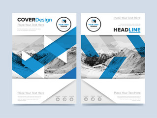 Wall Mural - Brochure cover presentation design template vector. Blue annual report abstract flat background. Leaflet layout. Corporate document. Business booklet concept.