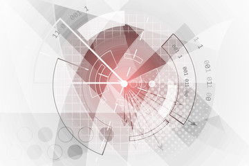 Wall Mural - technological abstract background. vector banner with red glow, grid, halftone effect and cogwheel.