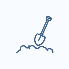 Sticker - Mining shovel sketch icon.