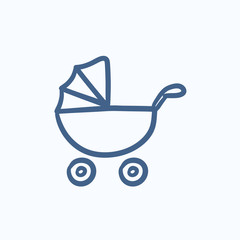 Sticker - Baby stroller sketch icon.