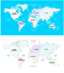  World Map Continents Pastel Hand Drawn Style / Vector of World Map with Continents Section Name