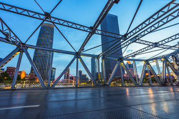 view of city skyline from bridge,tianjin,china