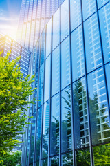 Poster - modern office building with green trees